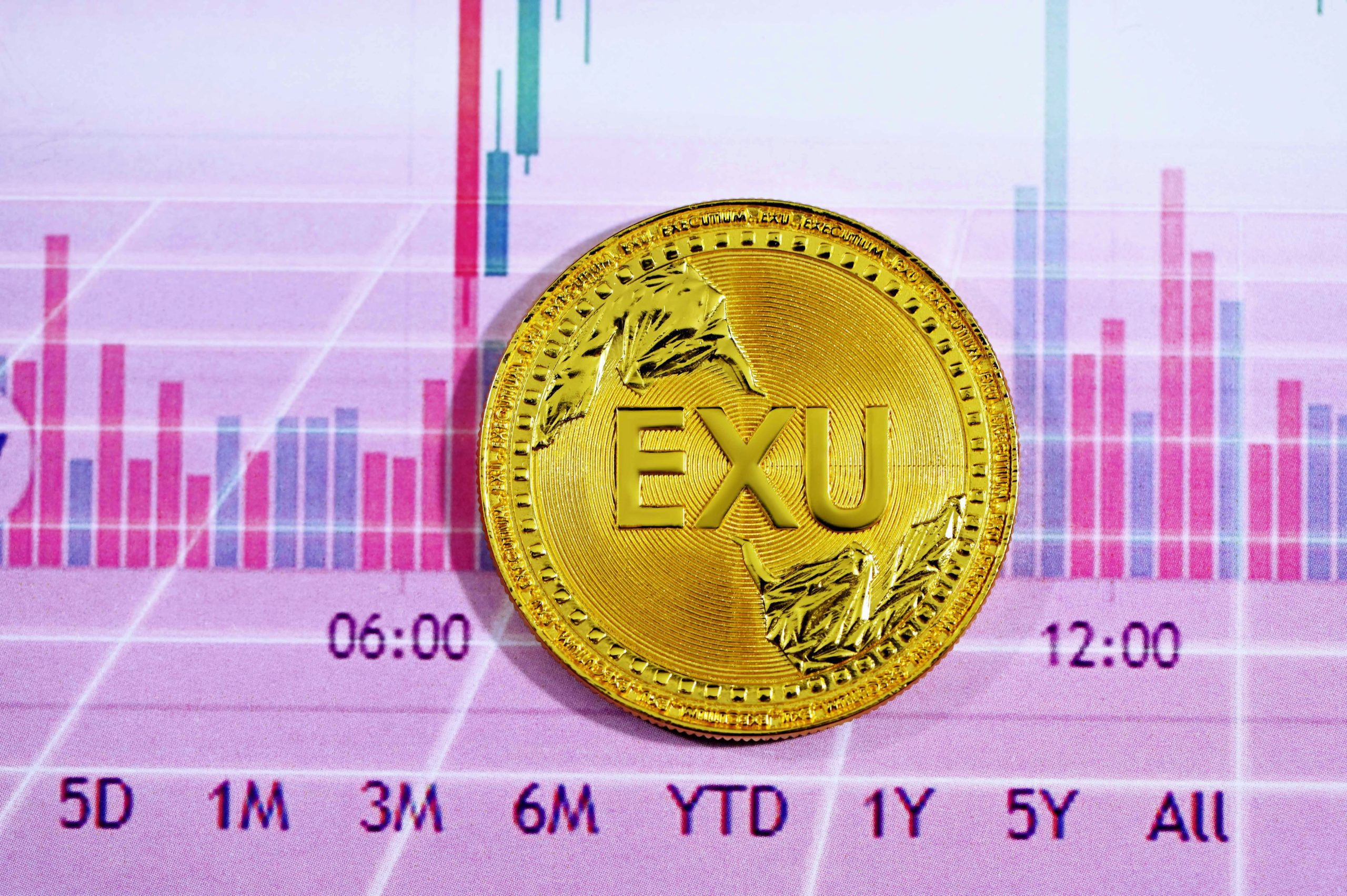 gold round coin on pink and white textile